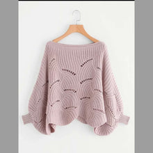 Cargar imagen en el visor de la galería, Pink Scalloped Batwing Oversized Sweater